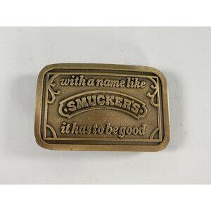 Vintage Smuckers Advertising Brass Belt Buckle Jelly Jam Sandwich Collectible